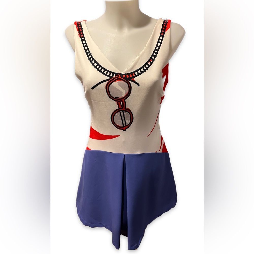 DESIGUAL Summer Sleeveless Dress with Glasses Print w/ “Nice” embroidery Euro 36